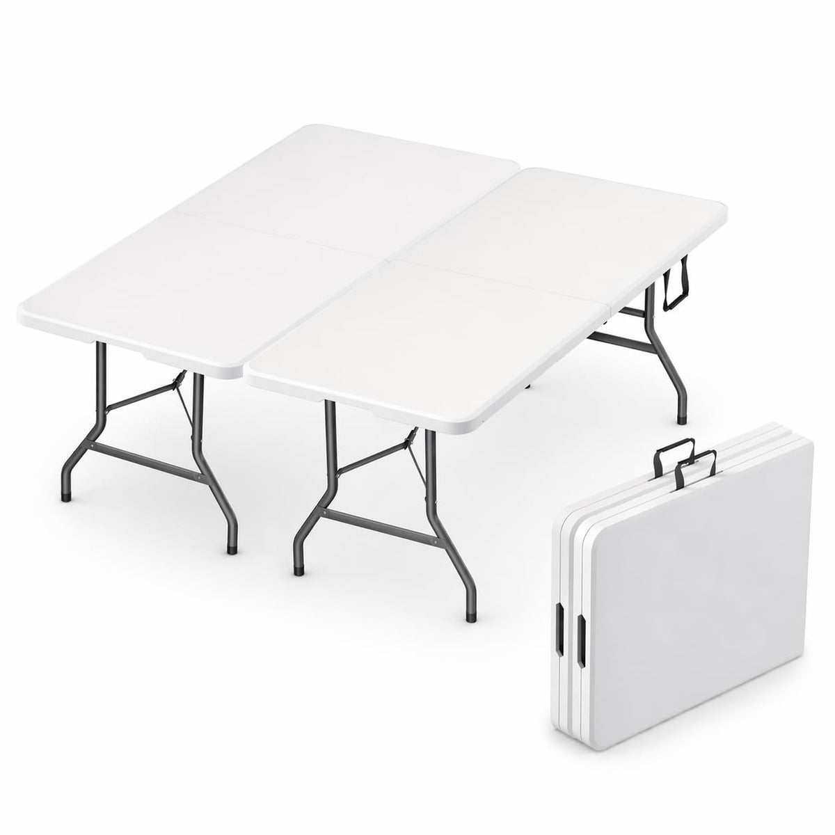 2 Pack of 6 Feet Foldable Table with Built in Handle & Steel Legs | 6FT Heavy Duty Folding Portable | Perfect for Party, Dining, Wedding, Events, Picnic Indoor, Outdoor Camping Folding - 6 Foot