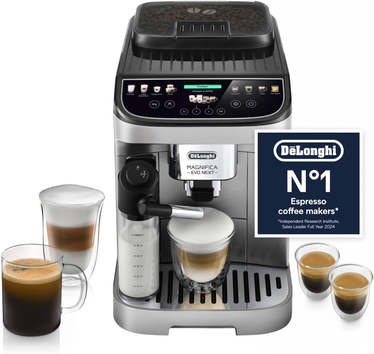 De'Longhi Magnifica ECAM222.20.B, Automatic Coffee Machine with Milk Nozzle, Bean to Cup Espresso Machine with 4 One-Touch Recipes, Soft-Touch Control Panel, 1450W, Black