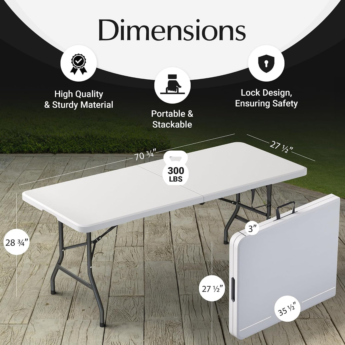 2 Pack of 6 Feet Foldable Table with Built in Handle & Steel Legs | 6FT Heavy Duty Folding Portable | Perfect for Party, Dining, Wedding, Events, Picnic Indoor, Outdoor Camping Folding - 6 Foot