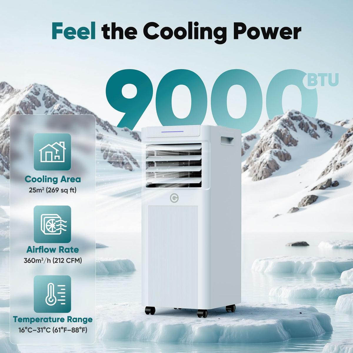 9000 BTU Portable Air Conditioner with Cooling, Fan & Dehumidifier Function