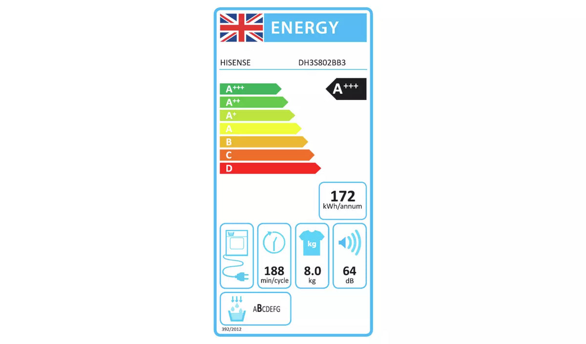 Hisense DH3S802BB3 8KG Heat Pump Tumble Dryer - Black