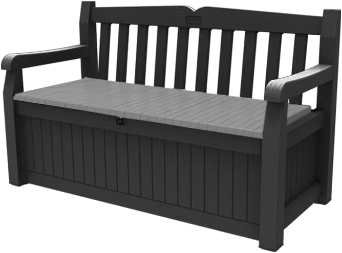 Keter Eden Bench 265L Outdoor Garden Storage Box, Graphite & Light Grey, 60% Recycled Plastic, Weatherproof