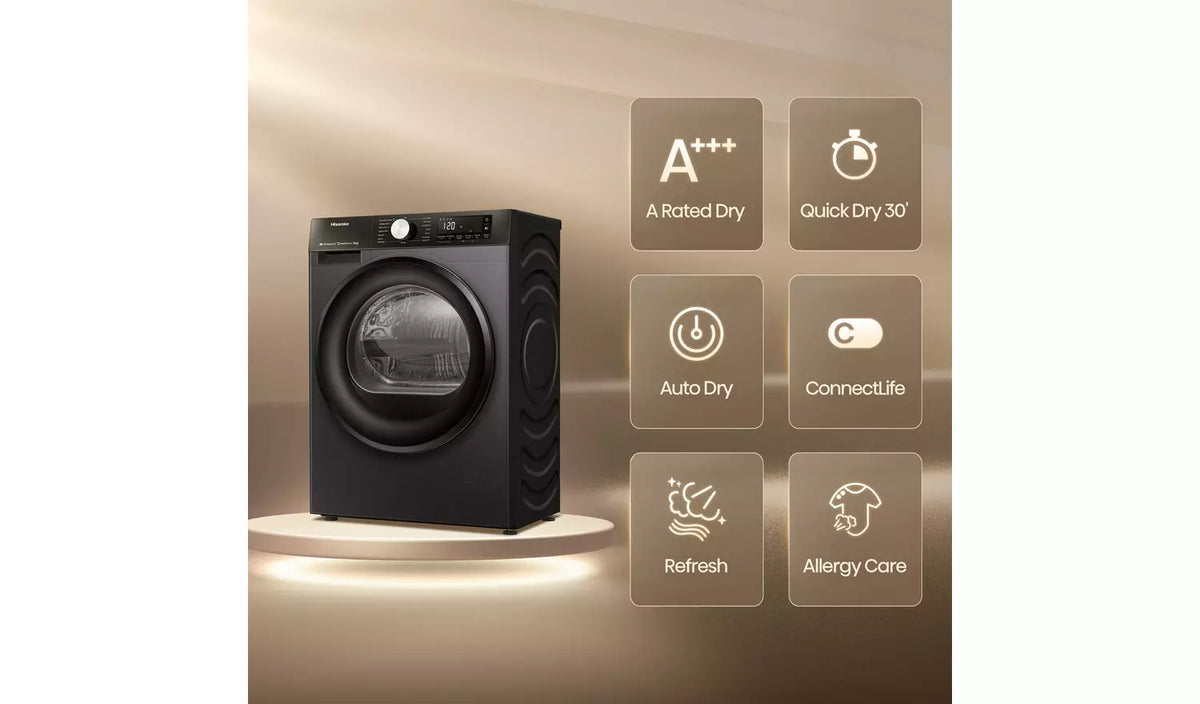Hisense DH3S802BB3 8KG Heat Pump Tumble Dryer - Black
