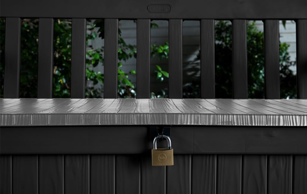 Keter Eden Bench 265L Outdoor Garden Storage Box, Graphite & Light Grey, 60% Recycled Plastic, Weatherproof