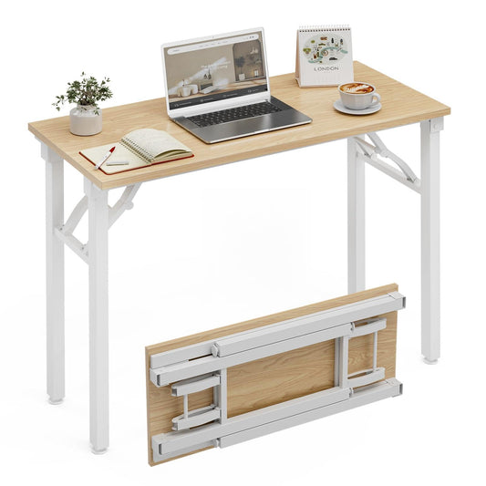 XBurmo Folding Desk Foldable Table, No Assembly 35.8" Foldable Desk Space-Saving Workstation for Small Space, Computer Table, Flat Storage for Home Office, Bedroom, Dorm, Study Room, Light Maple
