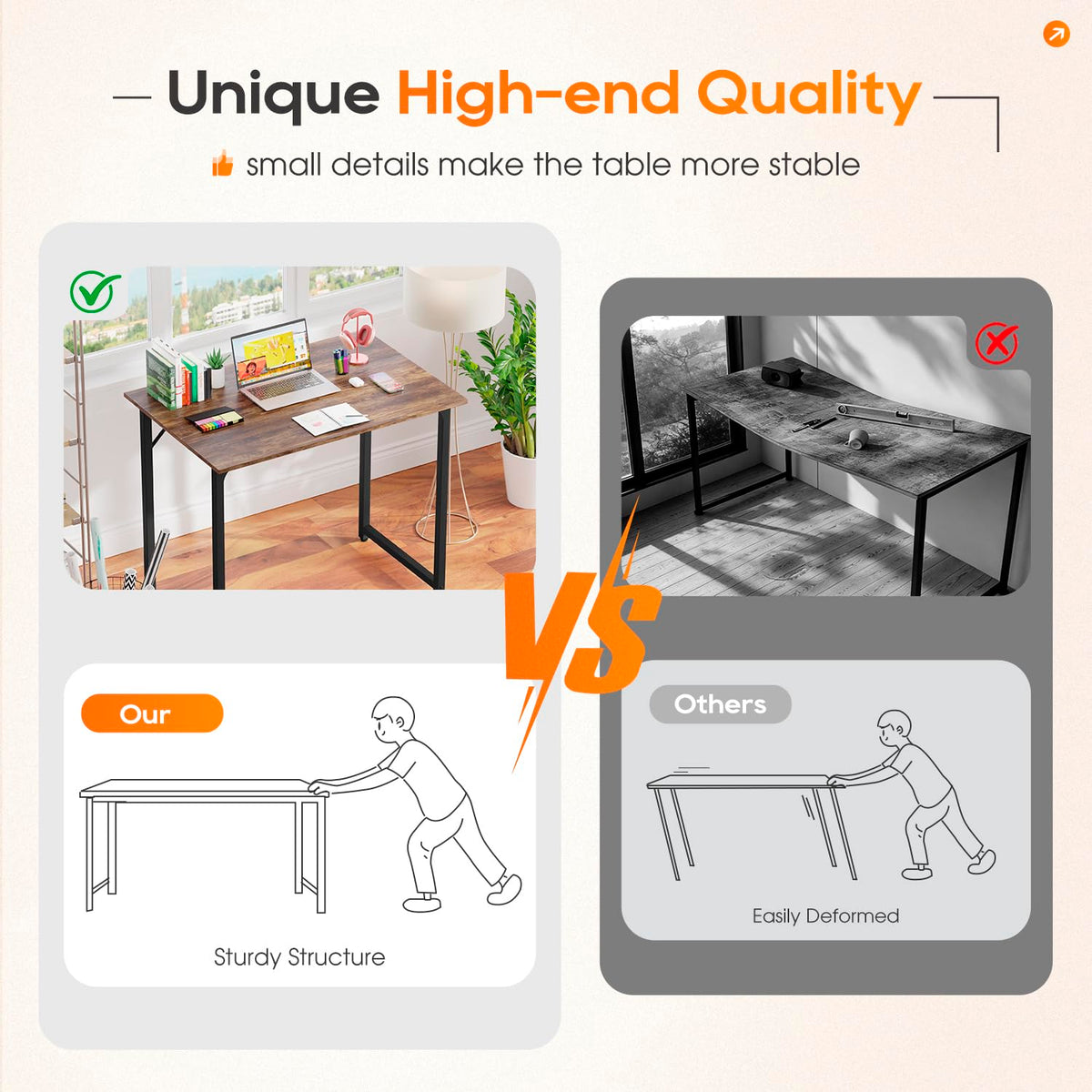 PayLessHere | 32 Inch Computer Desk | Brown | Sturdy Office Desk