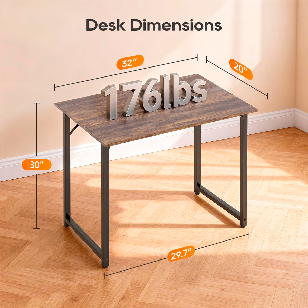 PayLessHere | 32 Inch Computer Desk | Brown | Sturdy Office Desk
