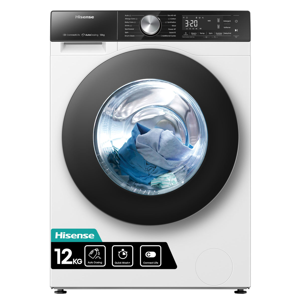 Hisense 1Q Series WF1Q1041BW Freestanding 10 KG Front Load Washing Durable Inverter Machine, Steam Wash, Quick Wash, 15 Washing Programs 1400 RPM White - Energy Rating A