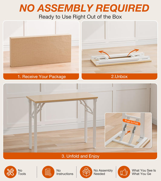 XBurmo Folding Desk Foldable Table, No Assembly 35.8" Foldable Desk Space-Saving Workstation for Small Space, Computer Table, Flat Storage for Home Office, Bedroom, Dorm, Study Room, Light Maple