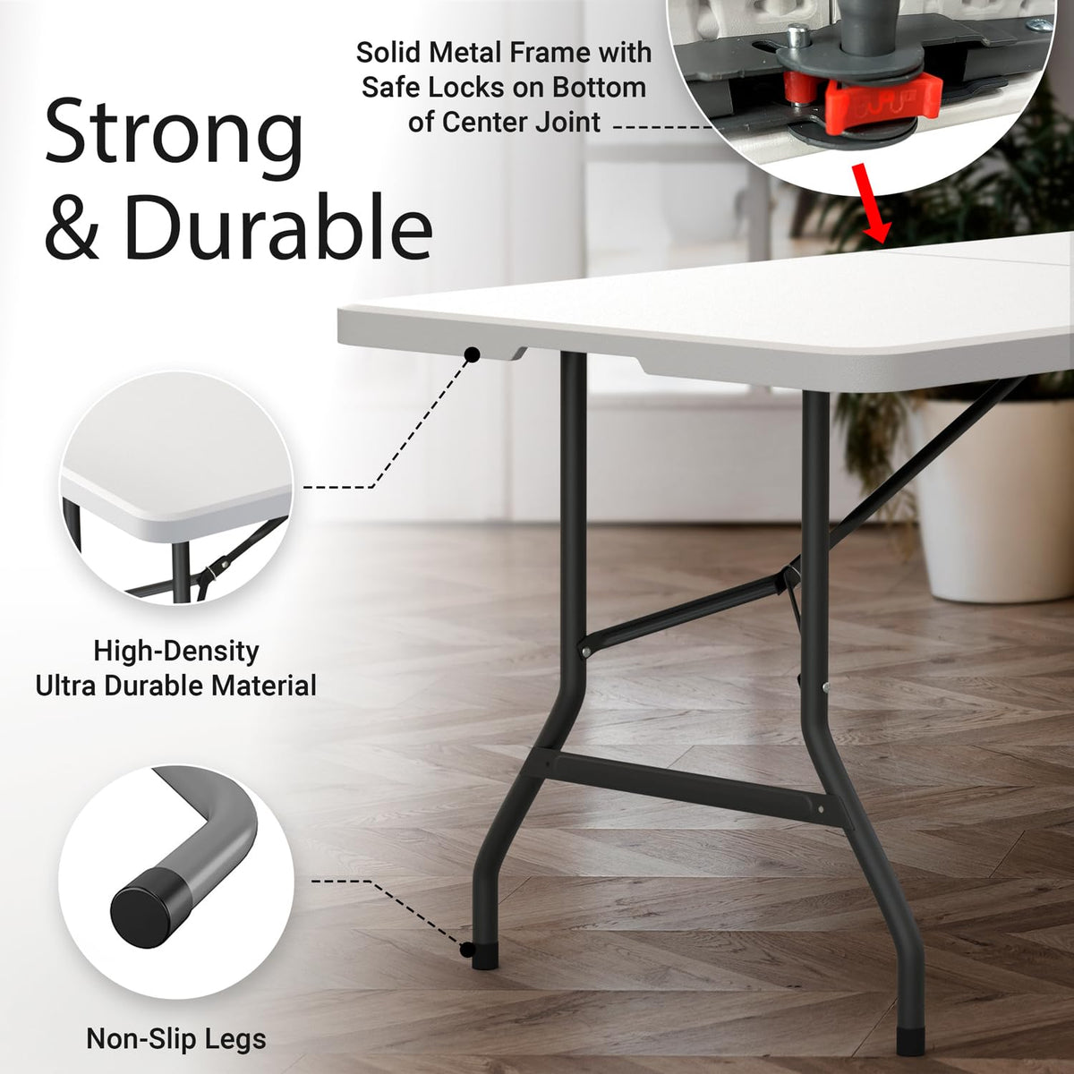 2 Pack of 6 Feet Foldable Table with Built in Handle & Steel Legs | 6FT Heavy Duty Folding Portable | Perfect for Party, Dining, Wedding, Events, Picnic Indoor, Outdoor Camping Folding - 6 Foot