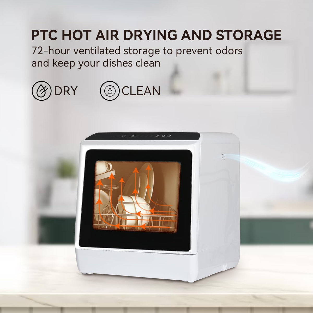 eklipt Table Top Dishwasher – Mini Countertop, 6 Programs, Built-In 5L Water Tank, Touch Control & Drying Cycle