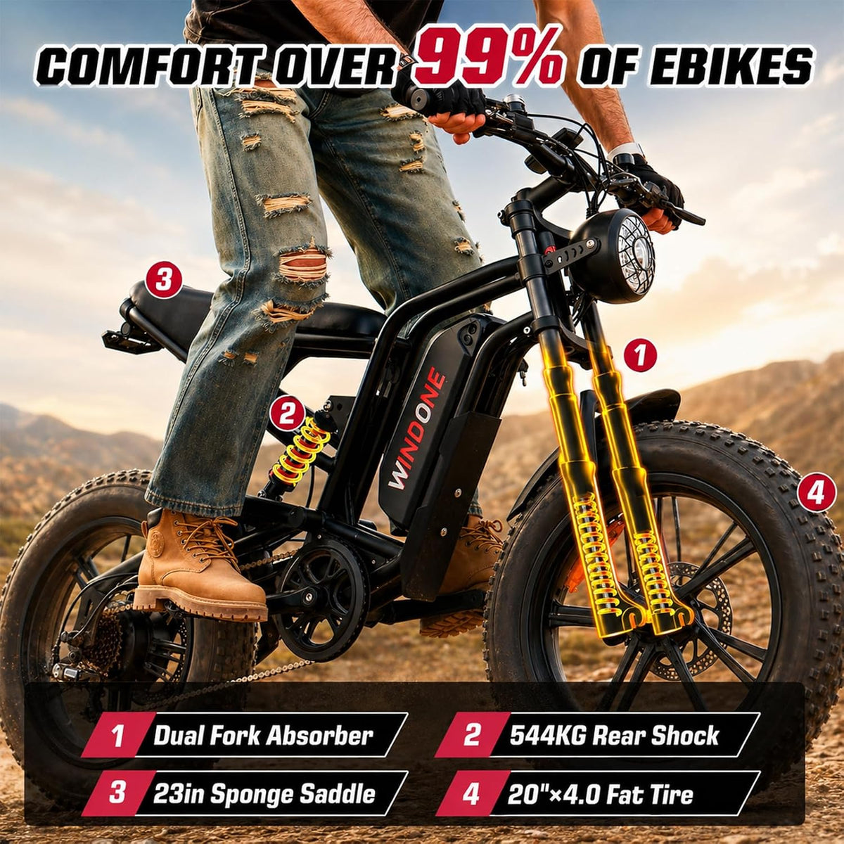 26-Inch Fat Tyre Electric Bike for Adults, 48V 13Ah Removable Battery, 1000W Peak Brushless Motor, Dual Suspension