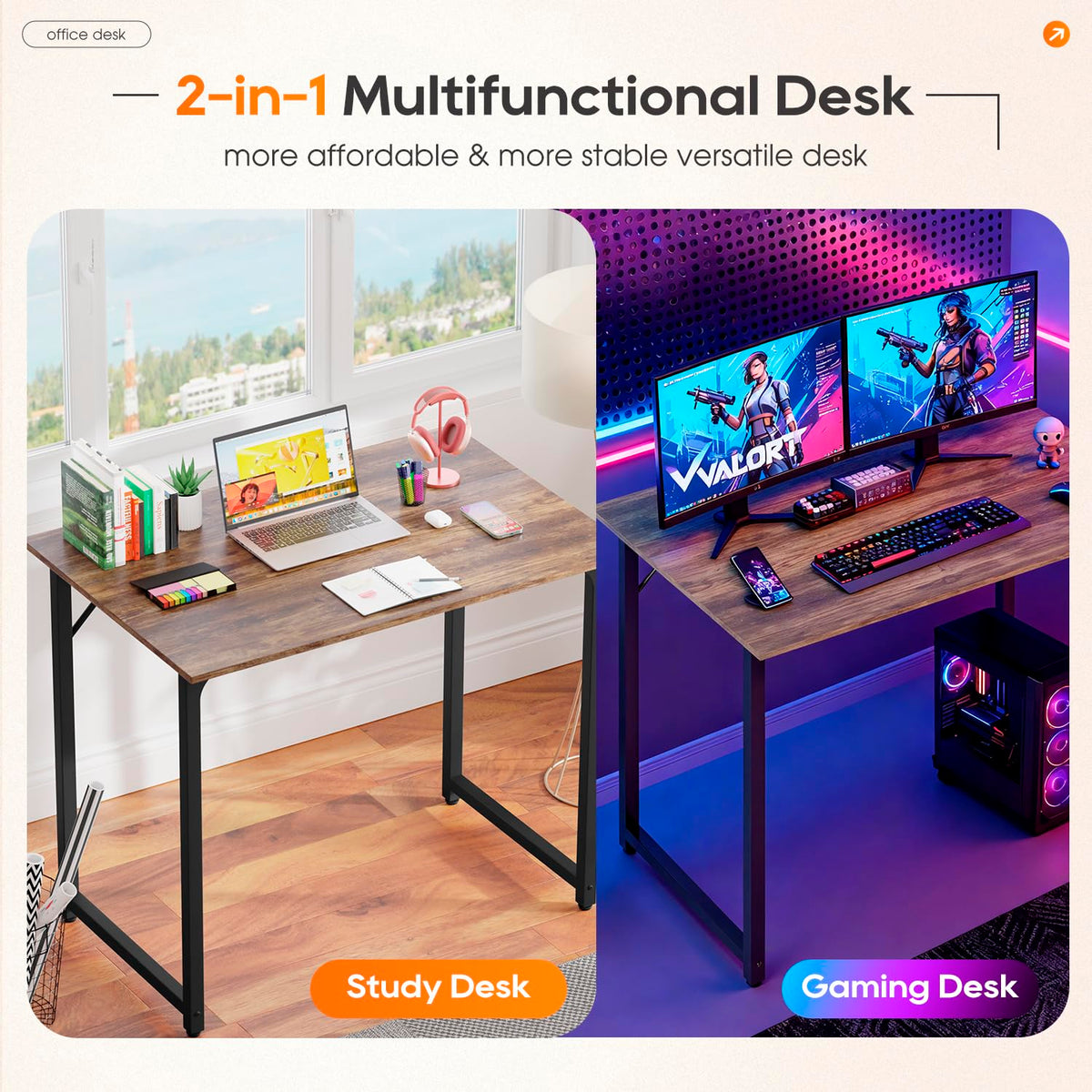 PayLessHere | 32 Inch Computer Desk | Brown | Sturdy Office Desk