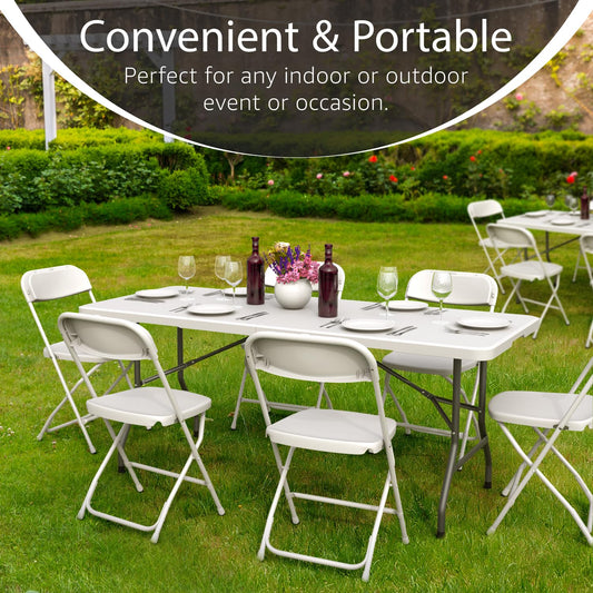 2 Pack of 6 Feet Foldable Table with Built in Handle & Steel Legs | 6FT Heavy Duty Folding Portable | Perfect for Party, Dining, Wedding, Events, Picnic Indoor, Outdoor Camping Folding - 6 Foot